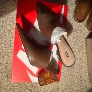 Zara brown versatile mules with geometric glass heel size 8